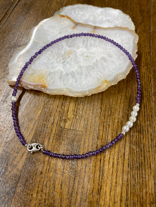 Purple Stone Freshwater Pearl Necklace