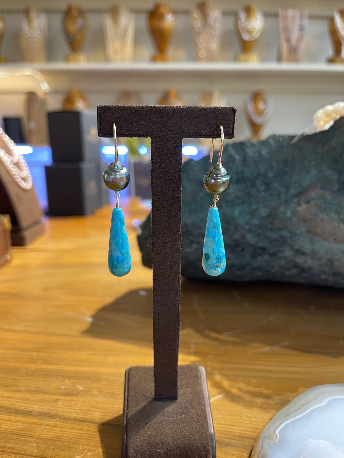 Tahitian Turquoise Drop Earrings