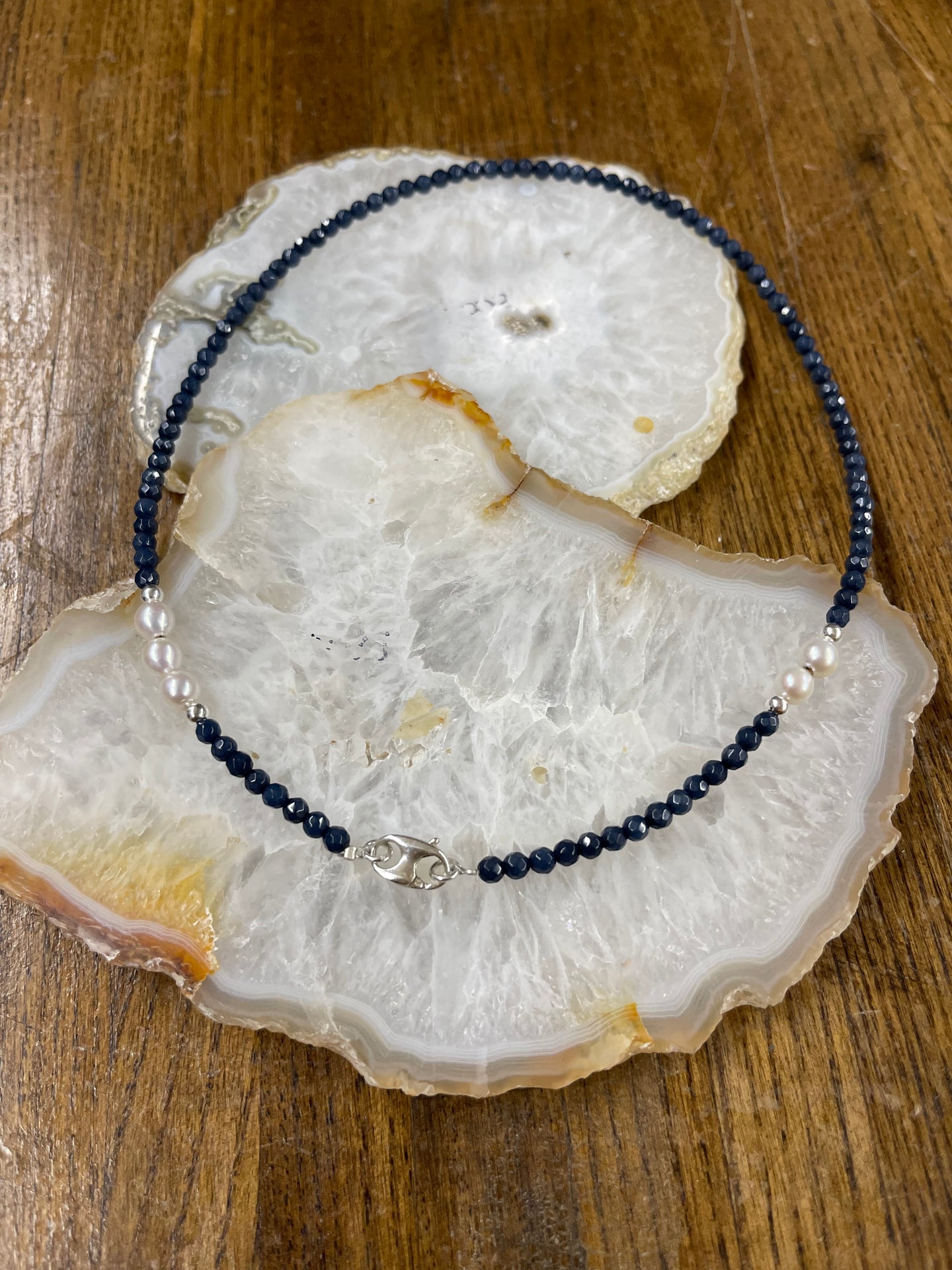 Navy Blue Stone Freshwater Necklace