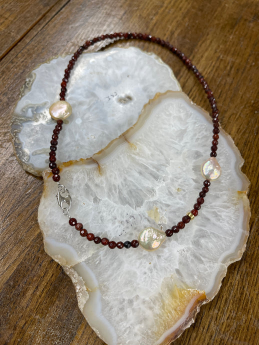 Brown Stone Freshwater Coin Pearl Necklace