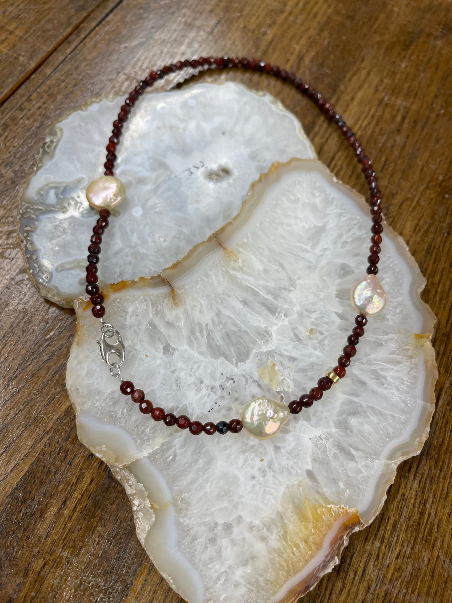 Brown Stone Freshwater Coin Pearl Necklace