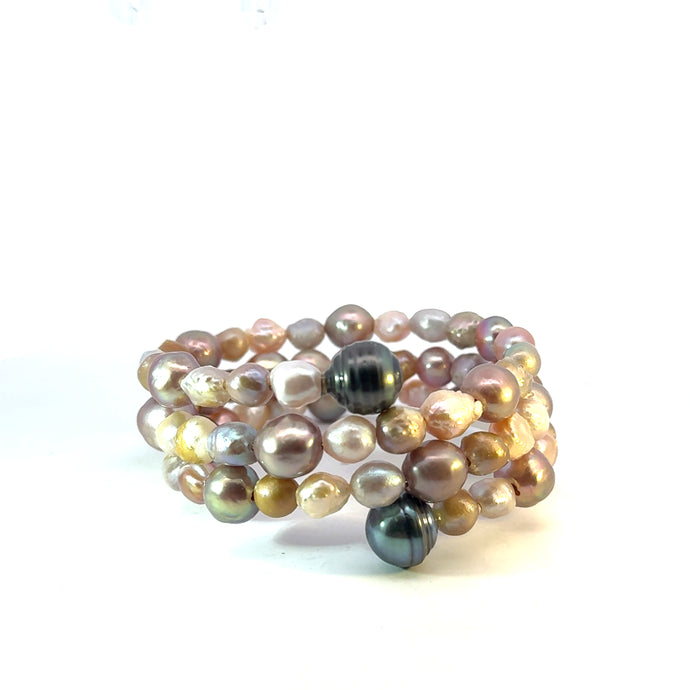 Triple Wrap Pink & Tahitian Pearl Bracelet - Vincent Peach Fine Jewelry