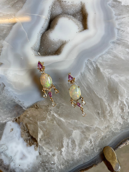 Opal  & Pink Sapphire Earrings