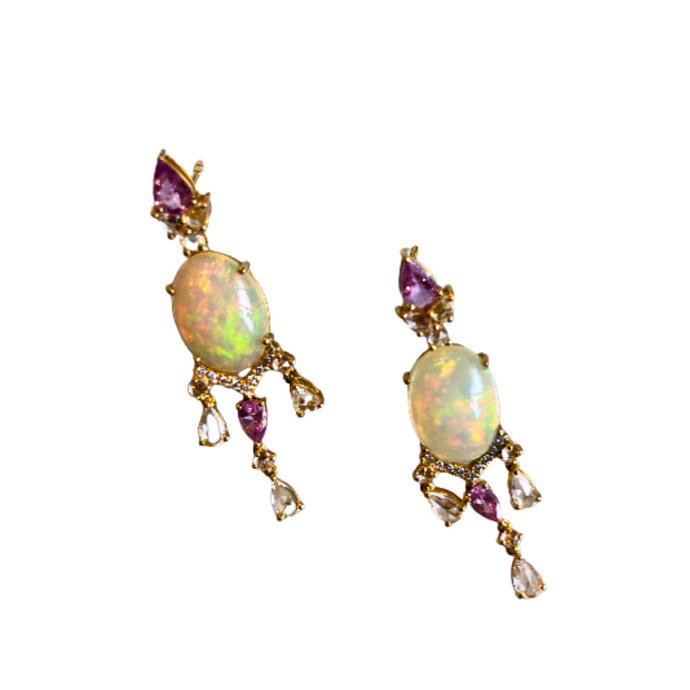 Opal  & Pink Sapphire Earrings - Vincent Peach Fine Jewelry