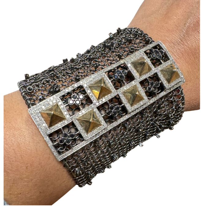 Studded Diamond Mesh Cuff - Vincent Peach Fine Jewelry