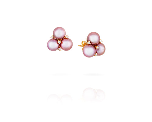 Natural Pink Triple Pearl Earrings - Vincent Peach Fine Jewelry