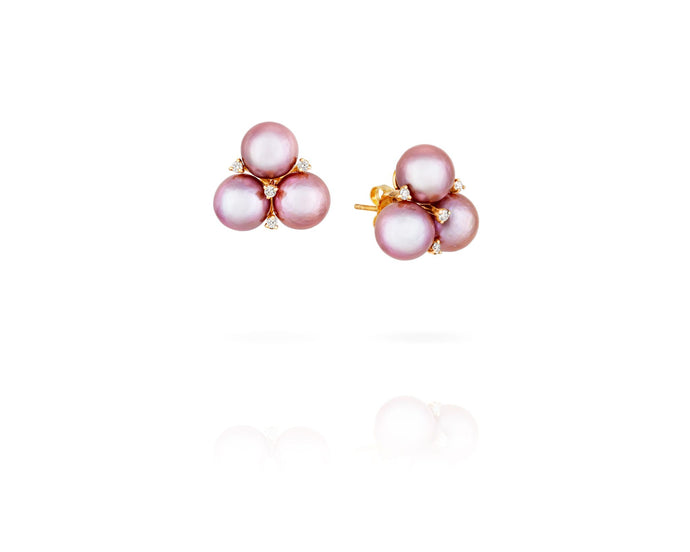 Natural Pink Triple Pearl Earrings